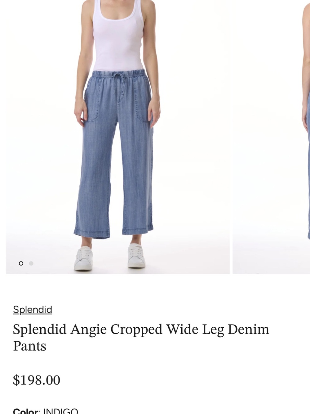 Splendid Light Indigo Cropped Wide-Leg Drawstring Pants